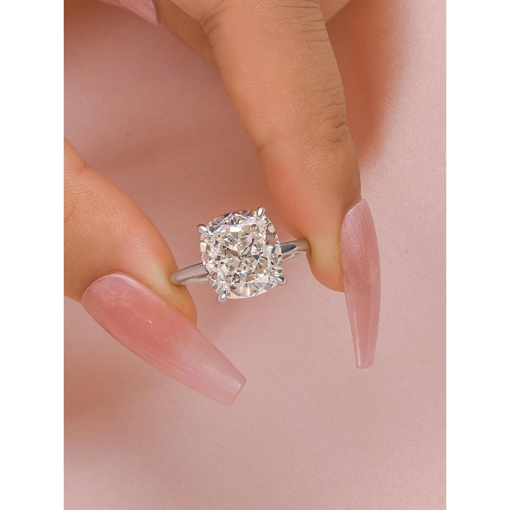 Women's S925 Silver Big Solitaire Ring with Lab Grown Moissanite